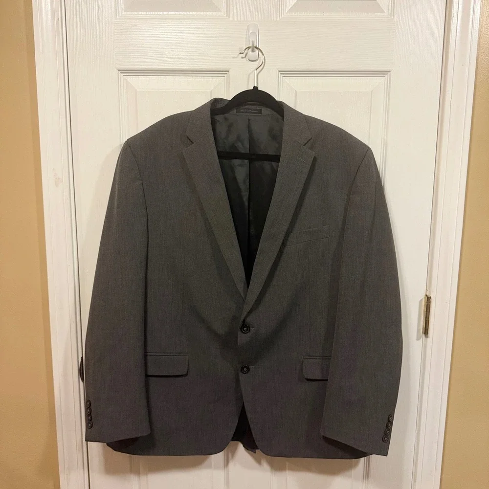 Chaps Mens Gray Two Button Suit Jacket Blazer 48R Regular Fit Notch Lapel Solid